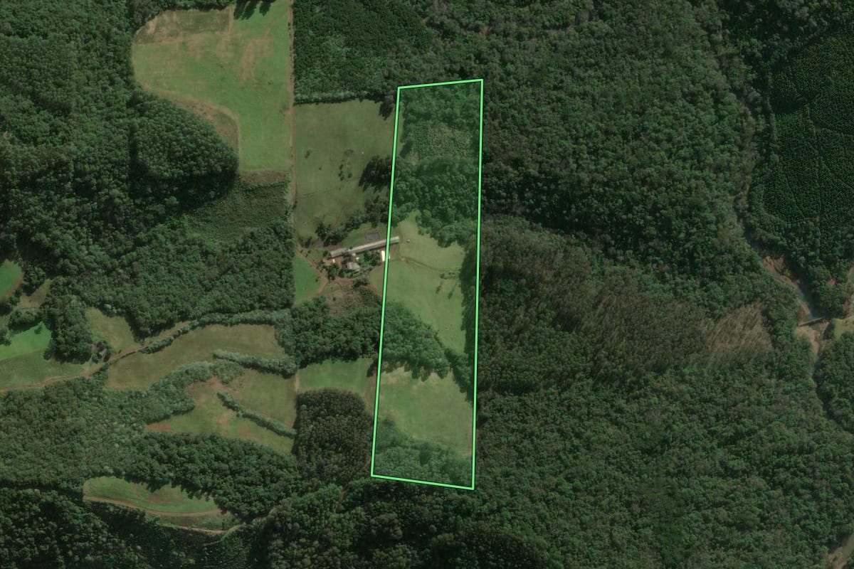 Imagem de satélite do imóvel rural em Arabutã (SC), com o contorno declarado no CAR desenhado por cima.