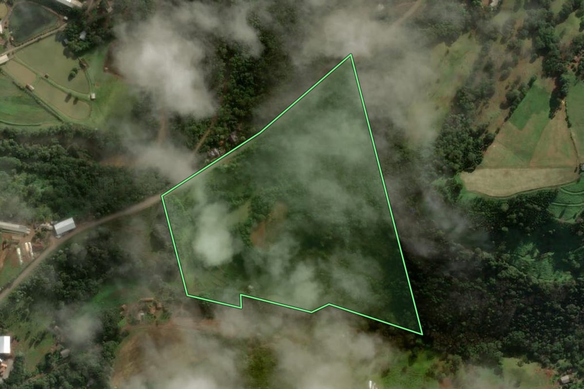 Imagem de satélite do imóvel rural em Arabutã (SC), com o contorno declarado no CAR desenhado por cima.