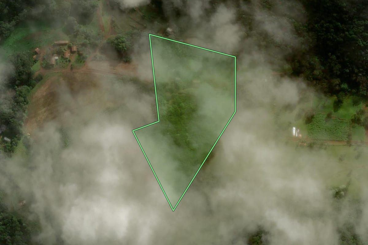 Imagem de satélite do imóvel rural em Arabutã (SC), com o contorno declarado no CAR desenhado por cima.