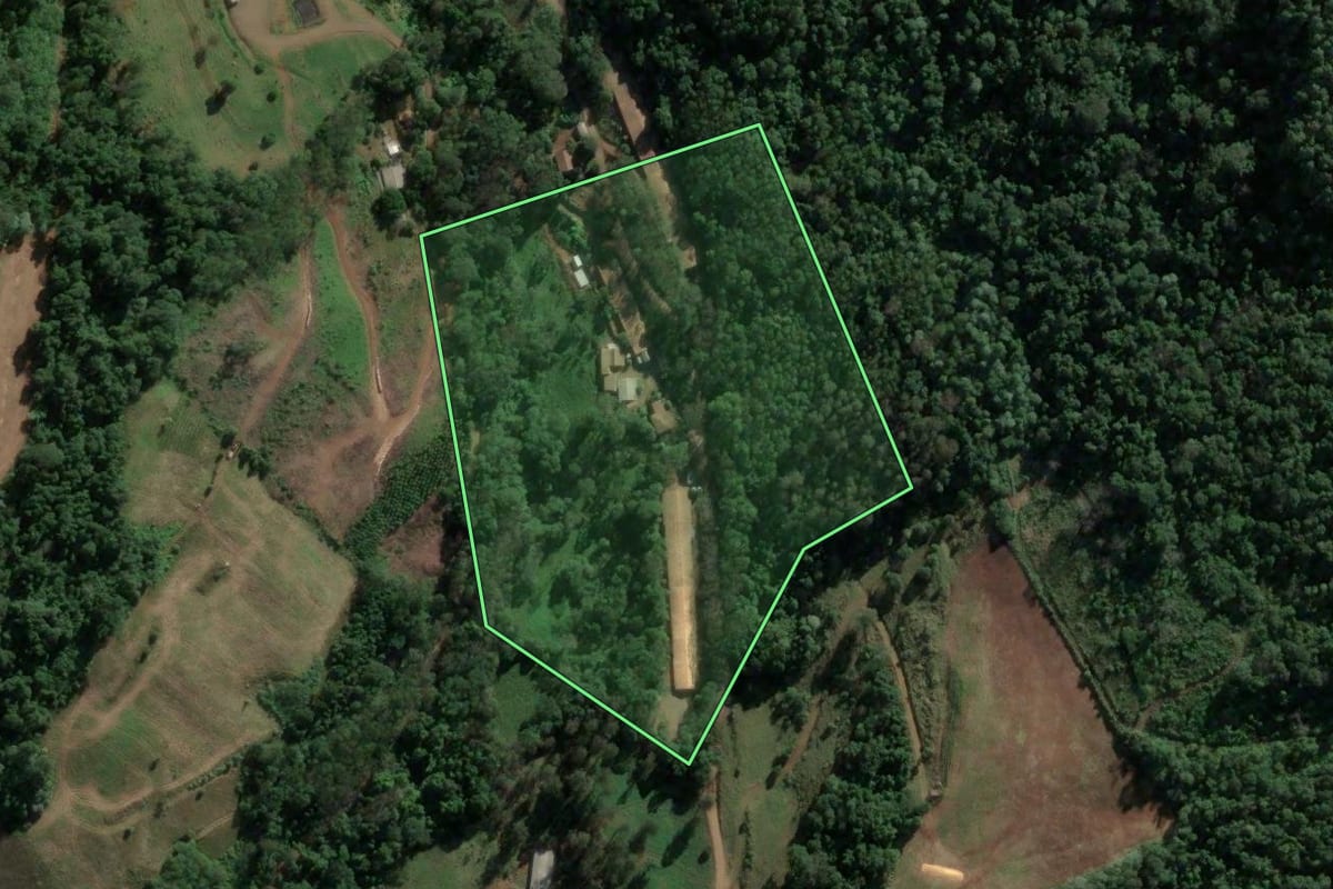 Imagem de satélite do imóvel rural em Arabutã (SC), com o contorno declarado no CAR desenhado por cima.