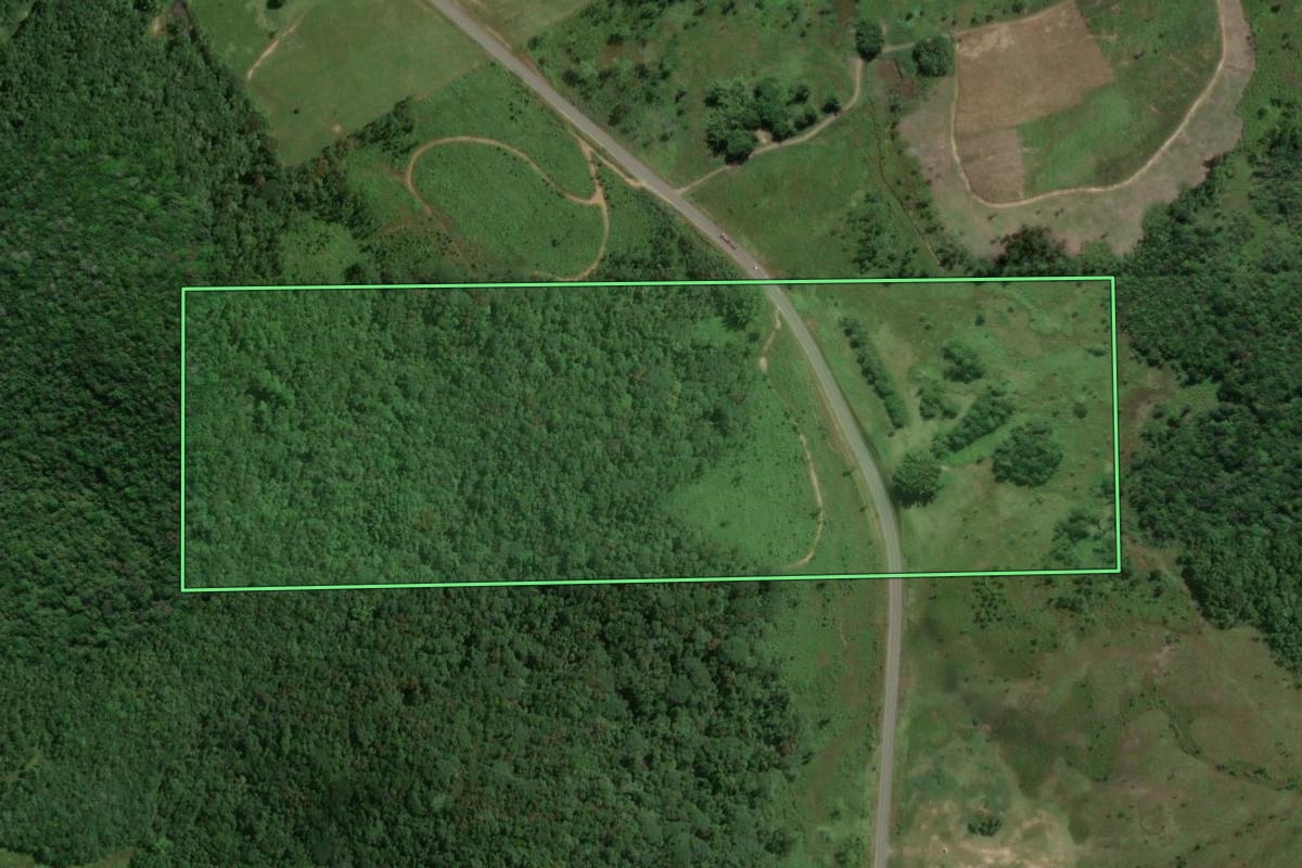 Imagem de satélite do imóvel rural em Araquari (SC), com o contorno declarado no CAR desenhado por cima.