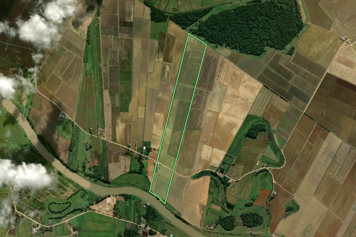 Imagem de satélite do imóvel rural em Araquari (SC), com o contorno declarado no CAR desenhado por cima.