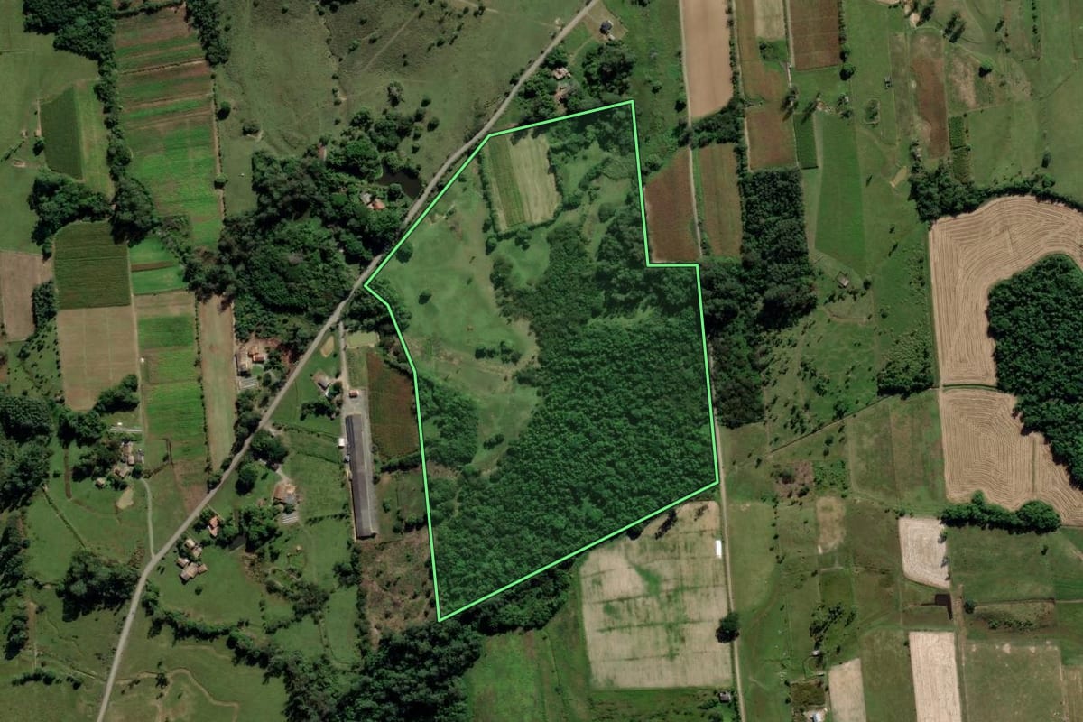 Imagem de satélite do imóvel rural em Araranguá (SC), com o contorno declarado no CAR desenhado por cima.