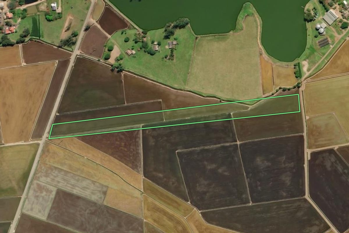 Imagem de satélite do imóvel rural em Araranguá (SC), com o contorno declarado no CAR desenhado por cima.