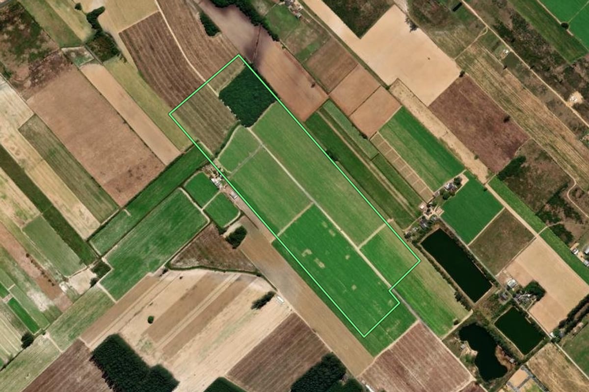 Imagem de satélite do imóvel rural em Araranguá (SC), com o contorno declarado no CAR desenhado por cima.