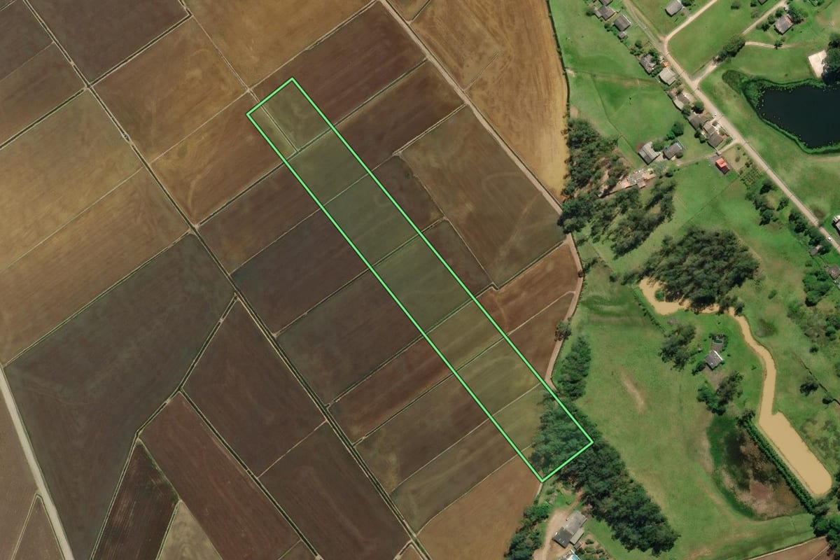Imagem de satélite do imóvel rural em Araranguá (SC), com o contorno declarado no CAR desenhado por cima.