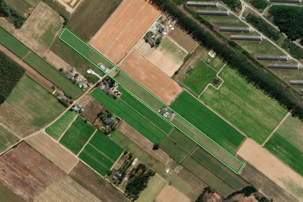Imagem de satélite do imóvel rural em Araranguá (SC), com o contorno declarado no CAR desenhado por cima.