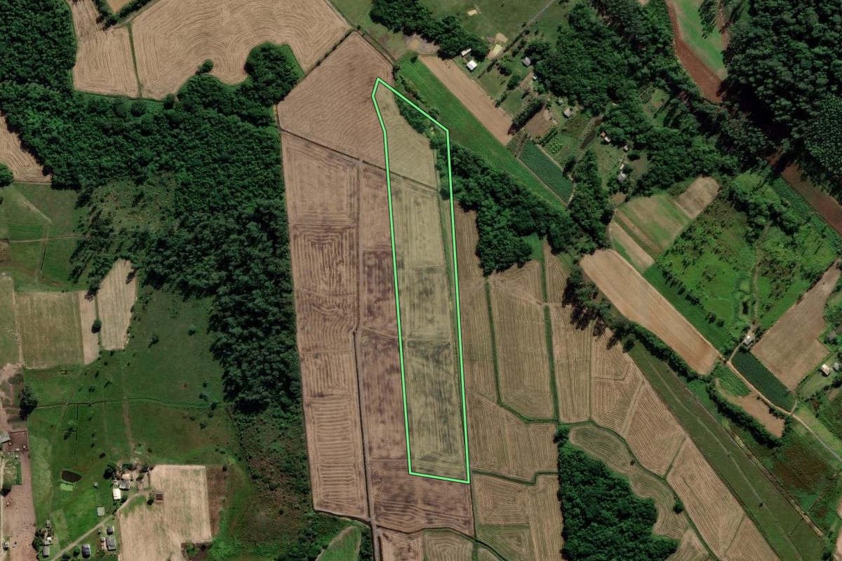 Imagem de satélite do imóvel rural em Araranguá (SC), com o contorno declarado no CAR desenhado por cima.