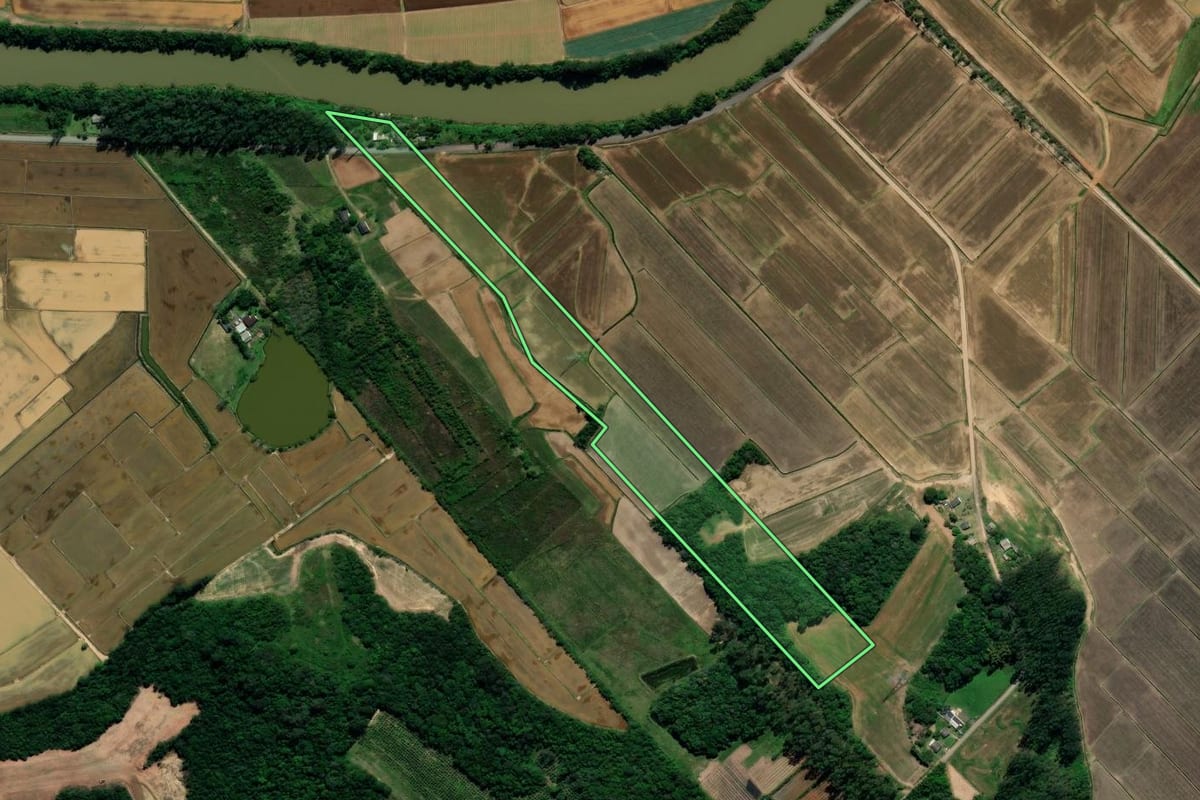 Imagem de satélite do imóvel rural em Araranguá (SC), com o contorno declarado no CAR desenhado por cima.