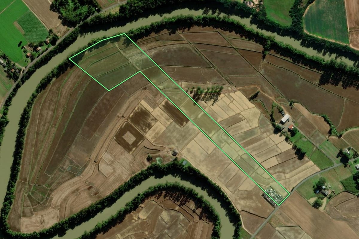 Imagem de satélite do imóvel rural em Araranguá (SC), com o contorno declarado no CAR desenhado por cima.
