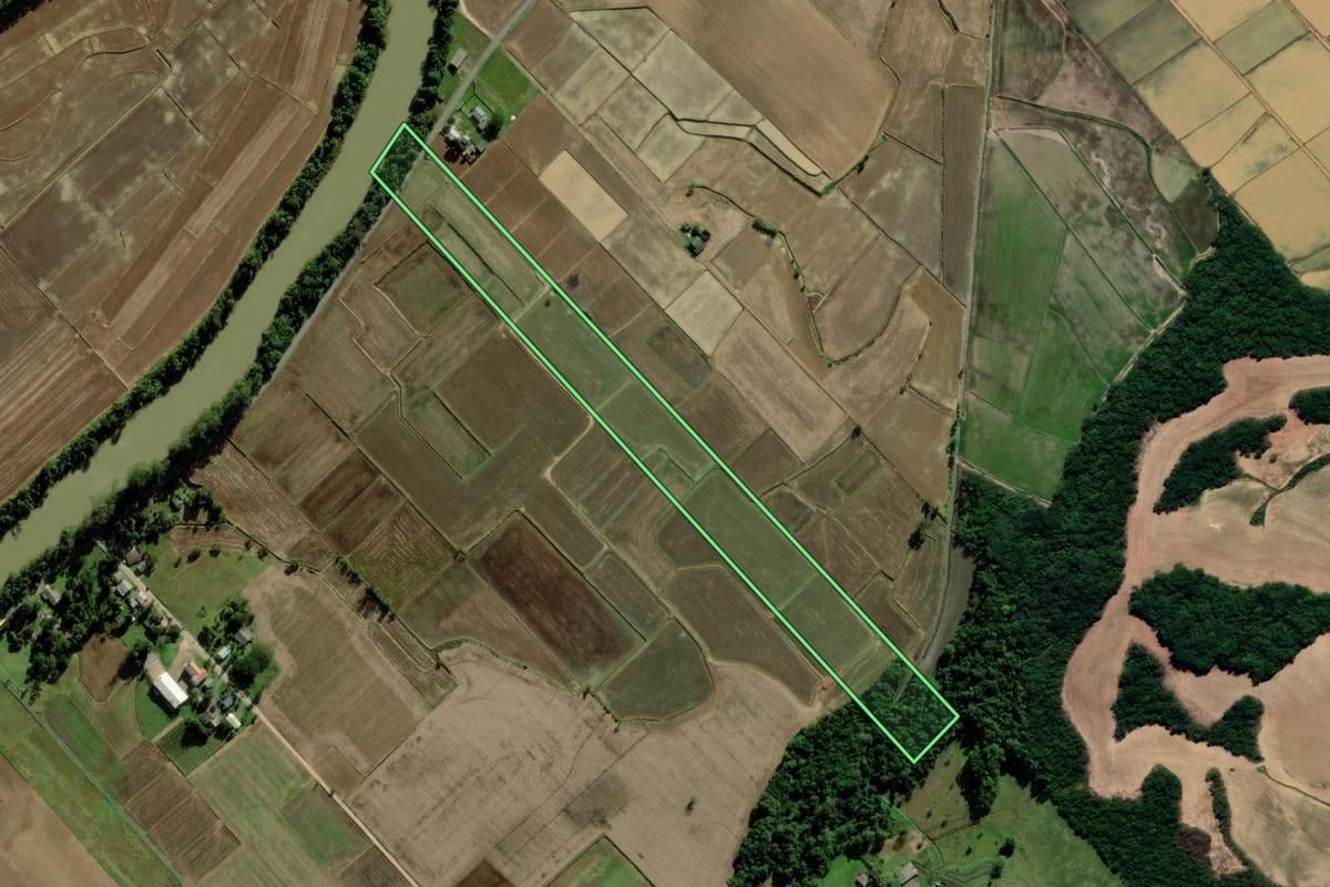 Imagem de satélite do imóvel rural em Araranguá (SC), com o contorno declarado no CAR desenhado por cima.