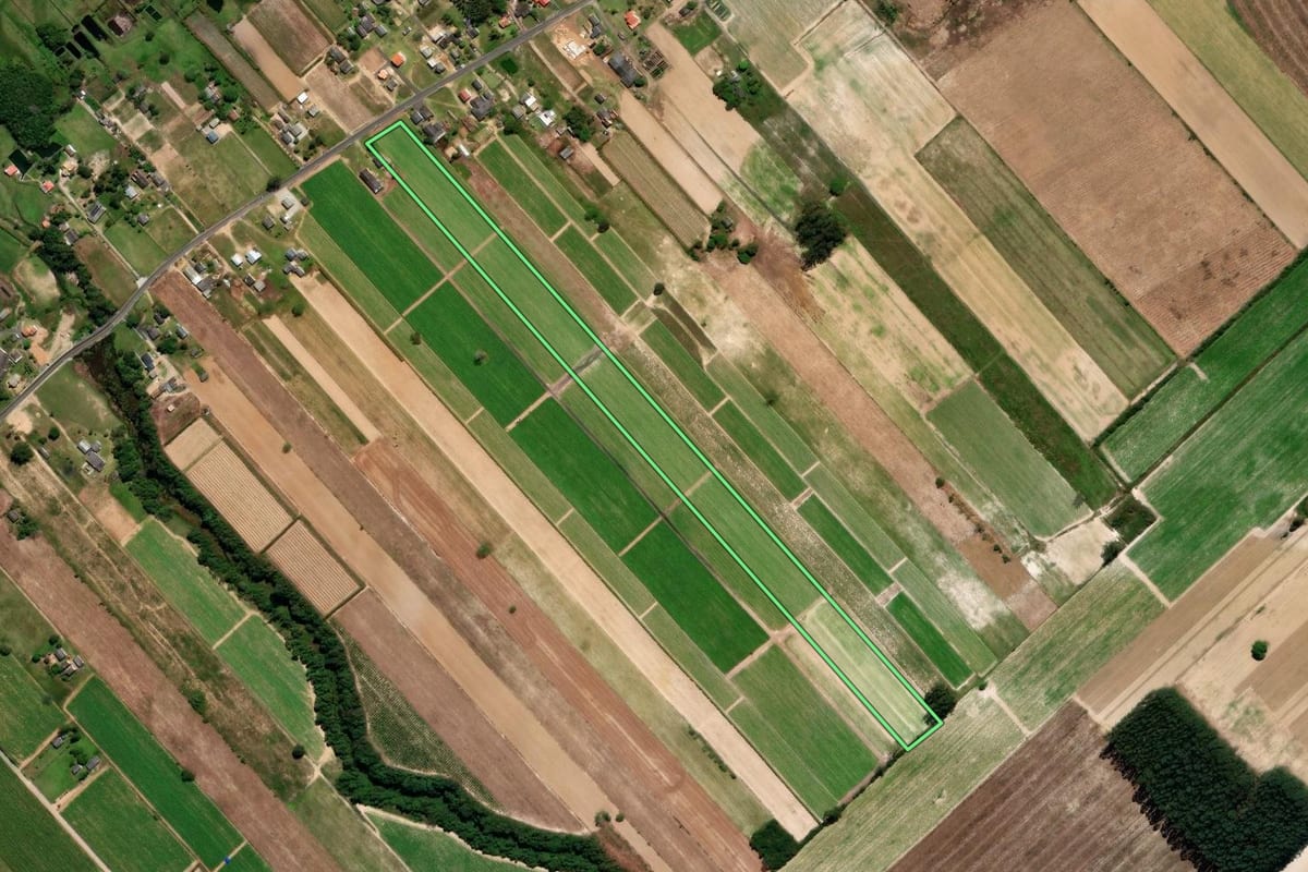 Imagem de satélite do imóvel rural em Araranguá (SC), com o contorno declarado no CAR desenhado por cima.