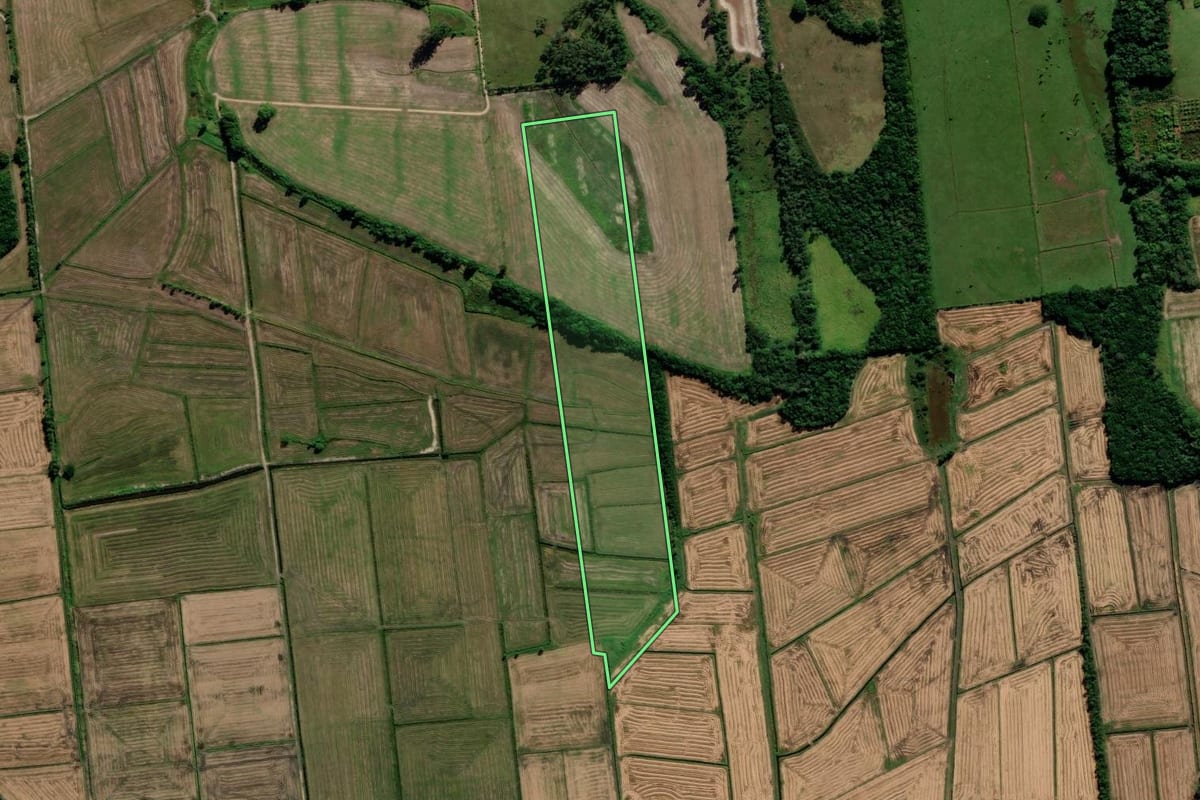 Imagem de satélite do imóvel rural em Araranguá (SC), com o contorno declarado no CAR desenhado por cima.