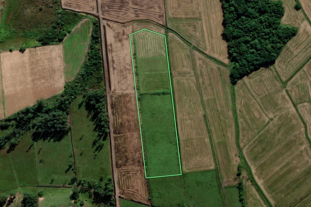 Imagem de satélite do imóvel rural em Araranguá (SC), com o contorno declarado no CAR desenhado por cima.