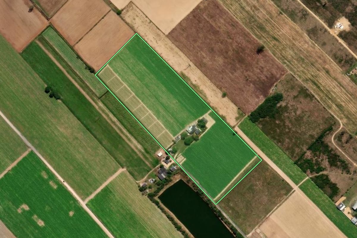 Imagem de satélite do imóvel rural em Araranguá (SC), com o contorno declarado no CAR desenhado por cima.