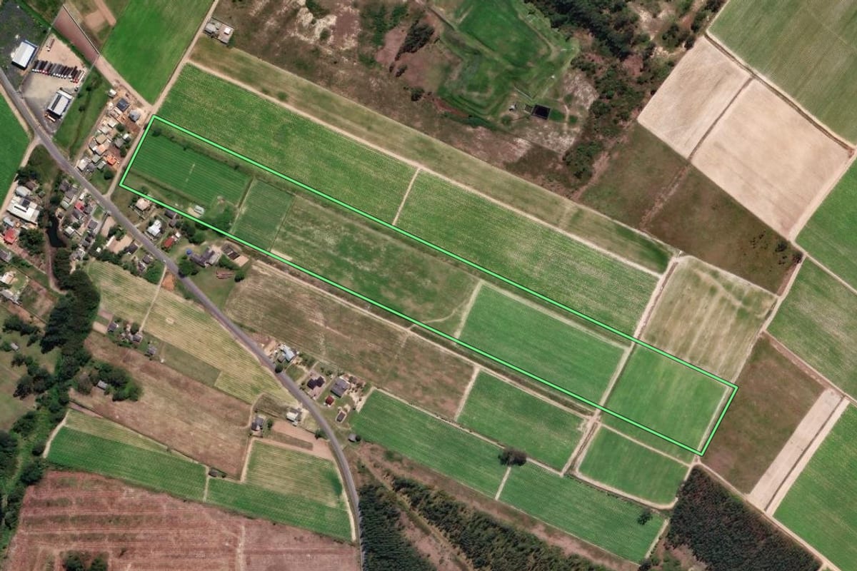 Imagem de satélite do imóvel rural em Araranguá (SC), com o contorno declarado no CAR desenhado por cima.