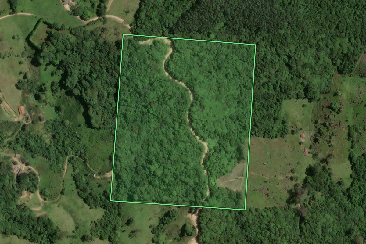 Imagem de satélite do imóvel rural em Armazém (SC), com o contorno declarado no CAR desenhado por cima.