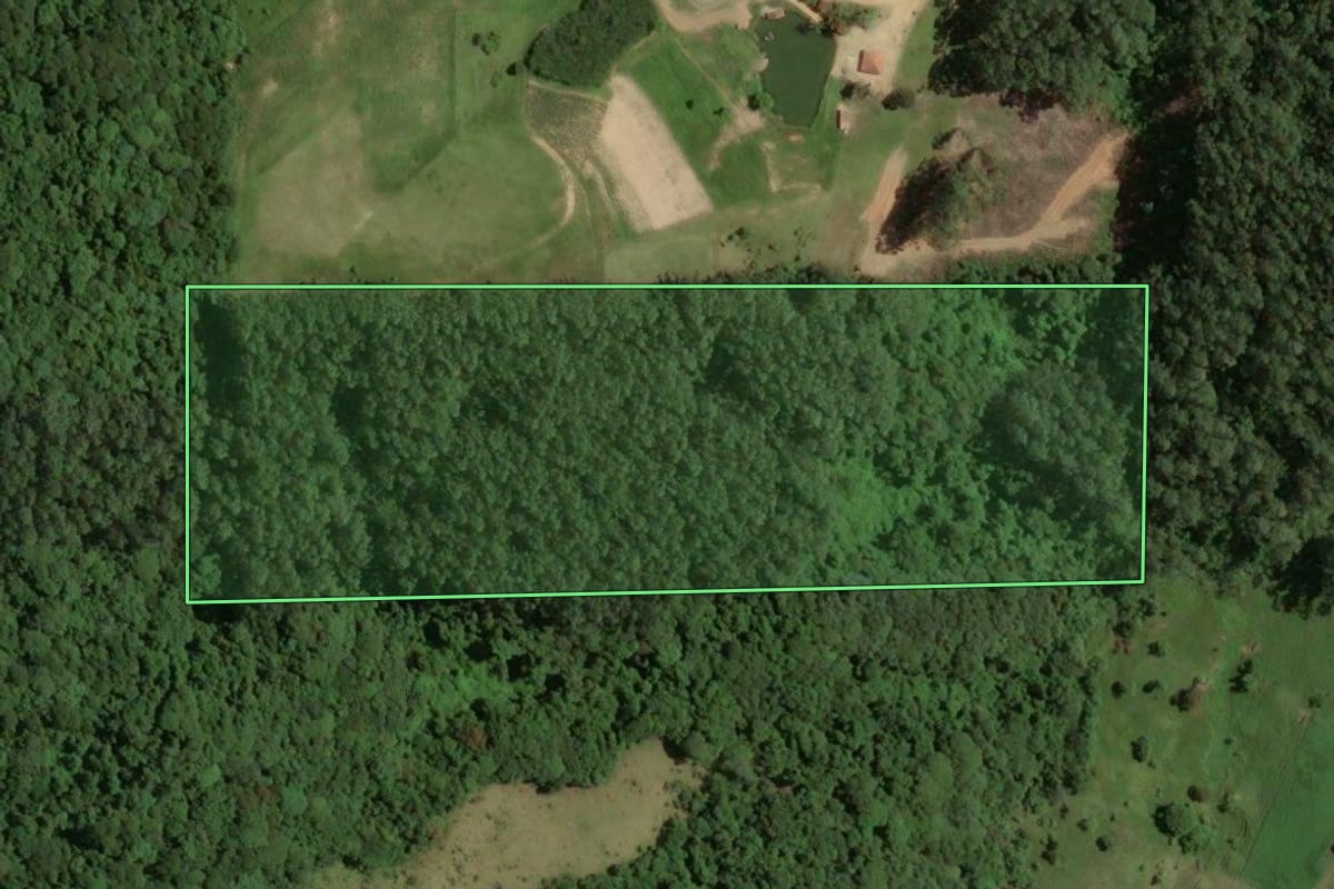 Imagem de satélite do imóvel rural em Armazém (SC), com o contorno declarado no CAR desenhado por cima.