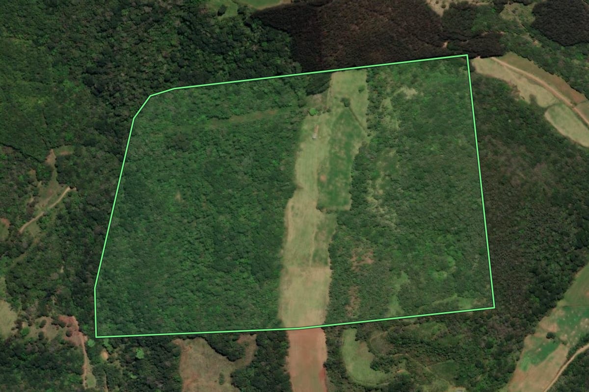 Imagem de satélite do imóvel rural em Arroio Trinta (SC), com o contorno declarado no CAR desenhado por cima.