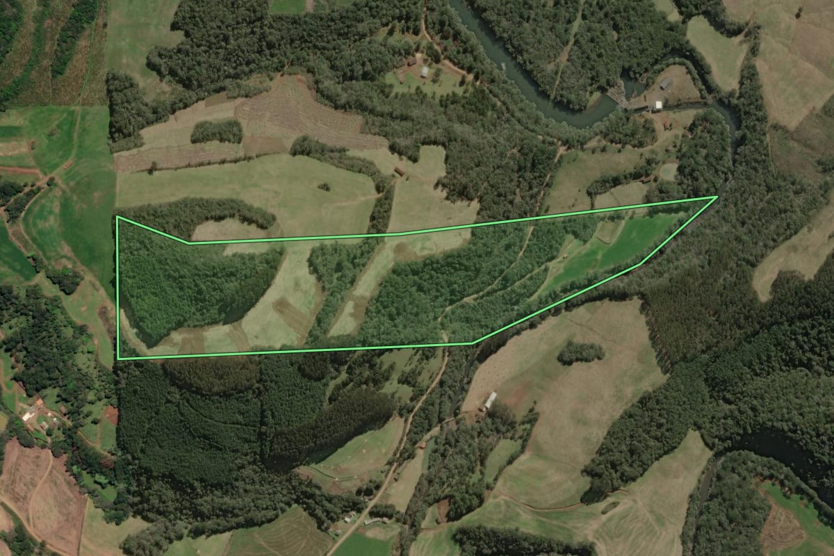 Imagem de satélite do imóvel rural em Arroio Trinta (SC), com o contorno declarado no CAR desenhado por cima.