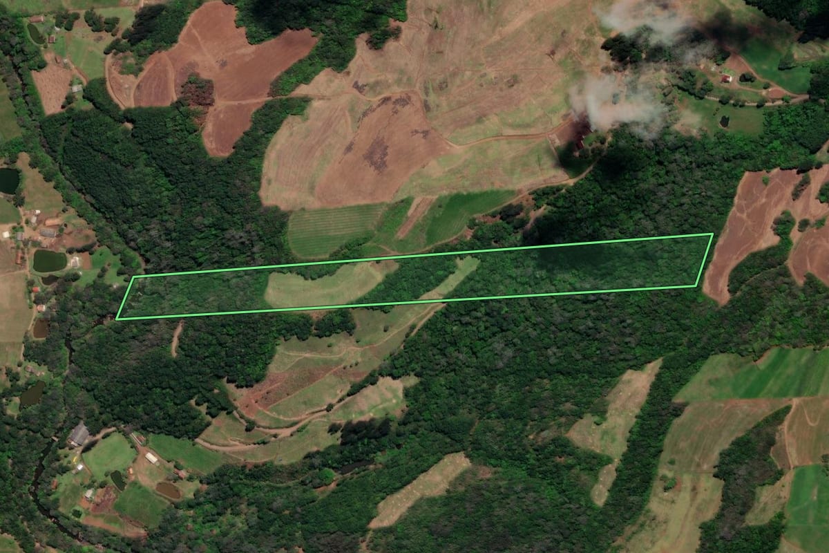 Imagem de satélite do imóvel rural em Arroio Trinta (SC), com o contorno declarado no CAR desenhado por cima.