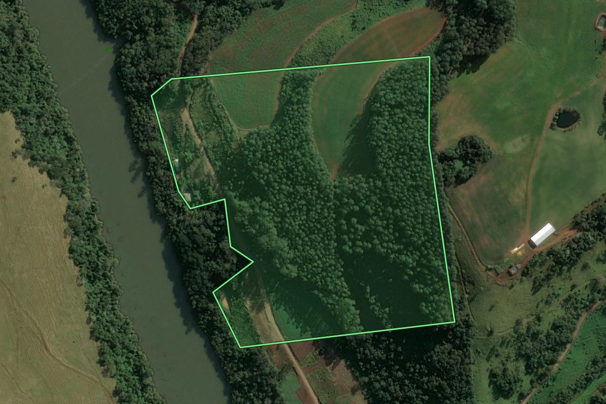 Imagem de satélite do imóvel rural em Arvoredo (SC), com o contorno declarado no CAR desenhado por cima.