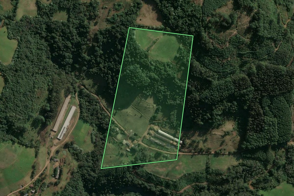 Imagem de satélite do imóvel rural em Arvoredo (SC), com o contorno declarado no CAR desenhado por cima.