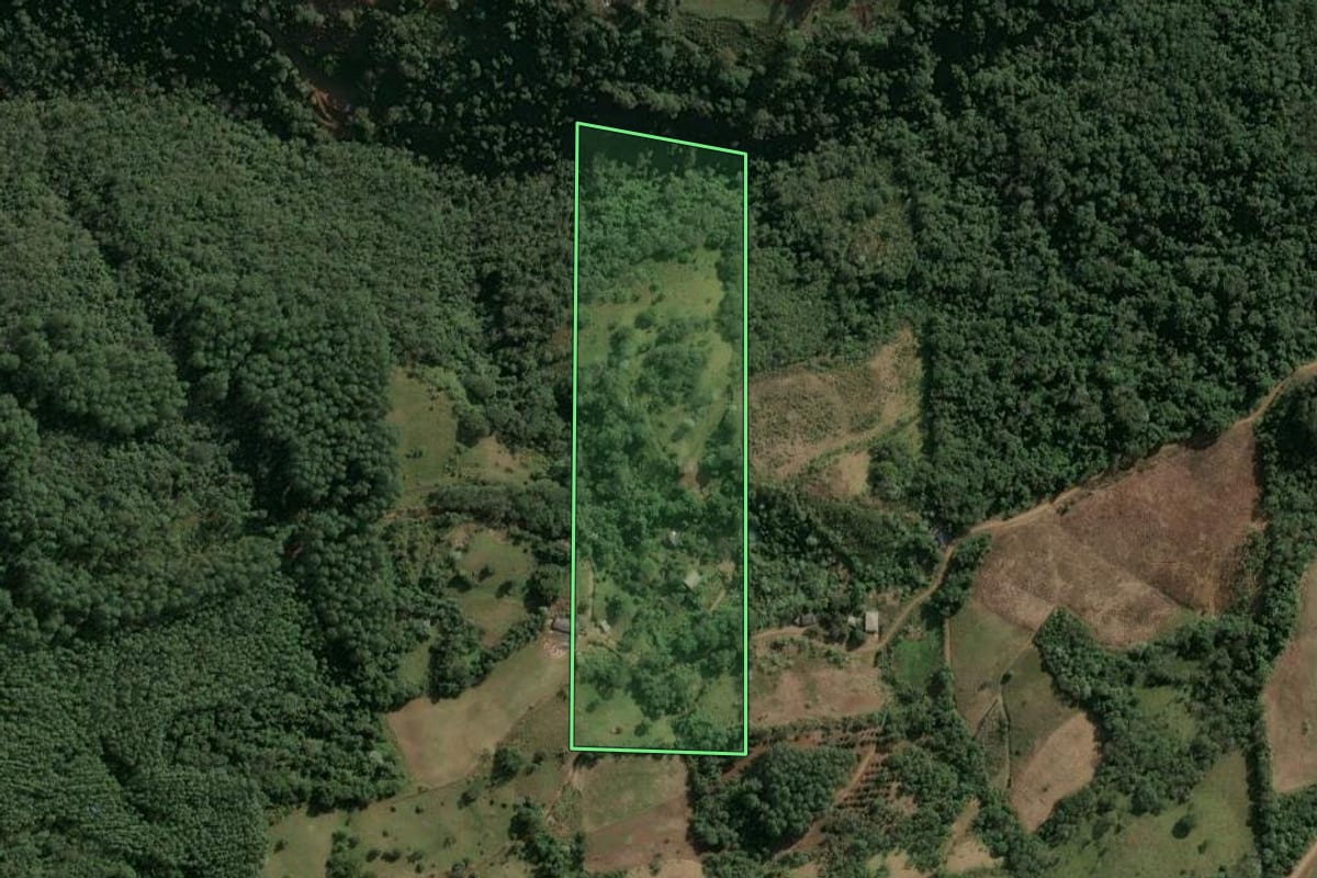 Imagem de satélite do imóvel rural em Arvoredo (SC), com o contorno declarado no CAR desenhado por cima.