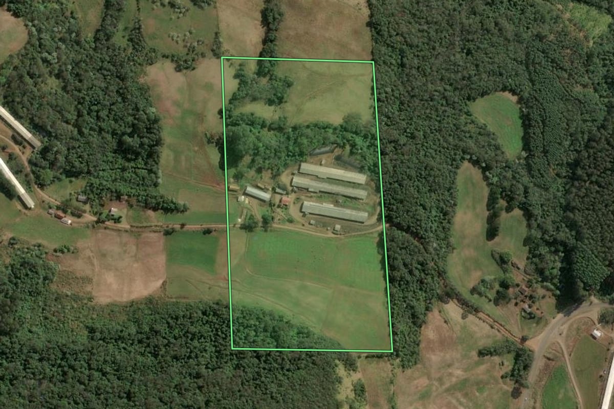Imagem de satélite do imóvel rural em Arvoredo (SC), com o contorno declarado no CAR desenhado por cima.