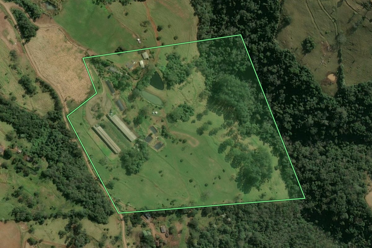 Imagem de satélite do imóvel rural em Arvoredo (SC), com o contorno declarado no CAR desenhado por cima.