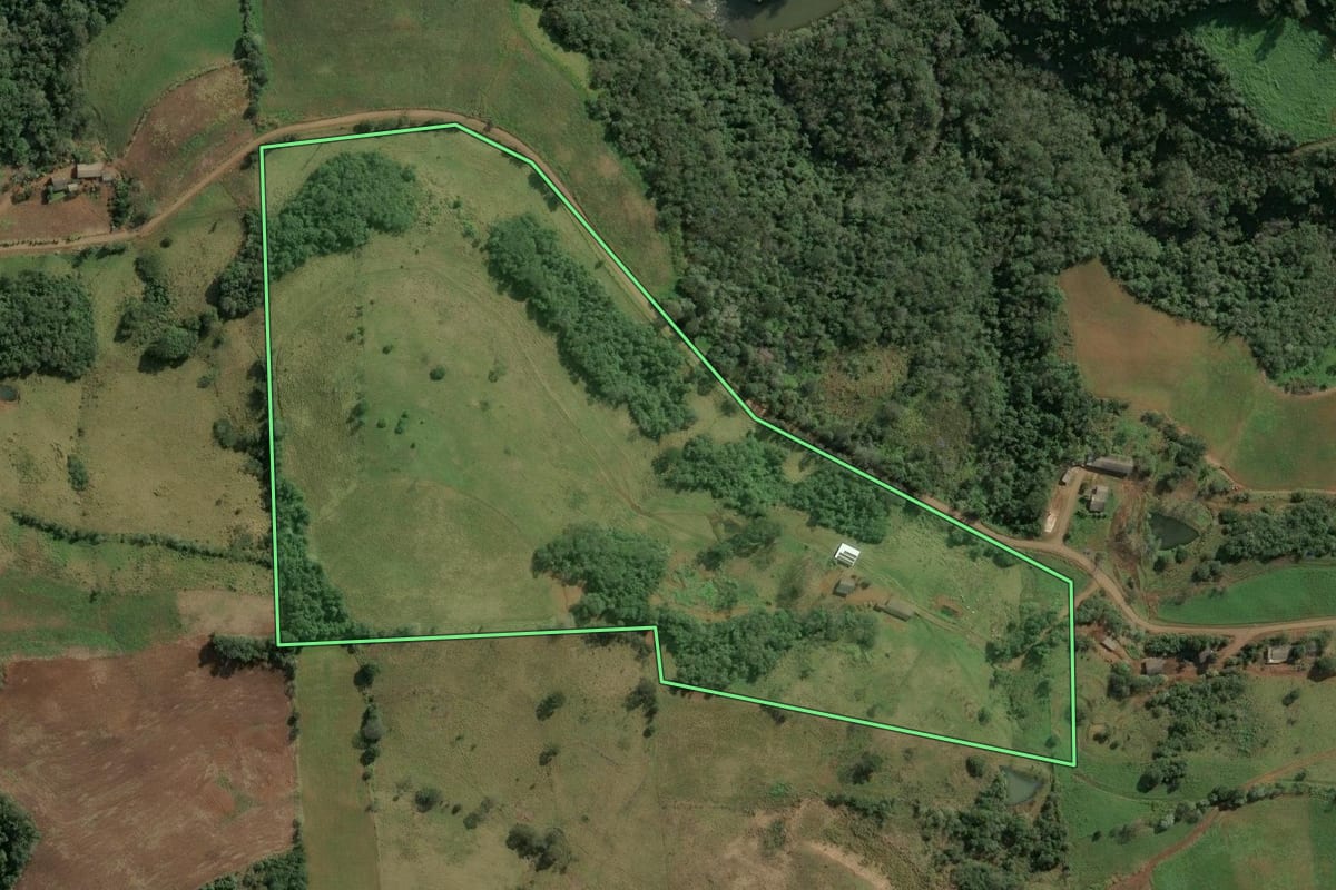Imagem de satélite do imóvel rural em Arvoredo (SC), com o contorno declarado no CAR desenhado por cima.