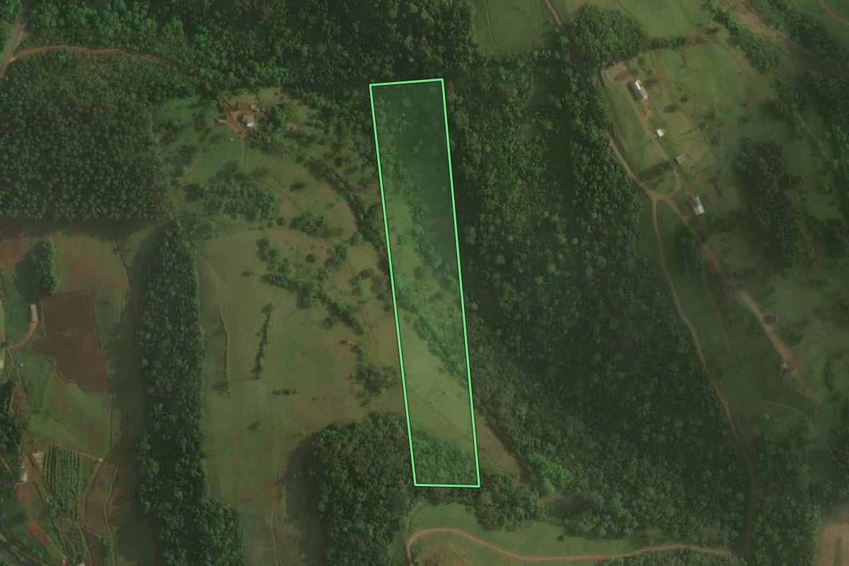 Imagem de satélite do imóvel rural em Arvoredo (SC), com o contorno declarado no CAR desenhado por cima.