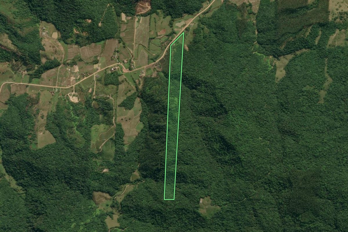 Imagem de satélite do imóvel rural em Ascurra (SC), com o contorno declarado no CAR desenhado por cima.
