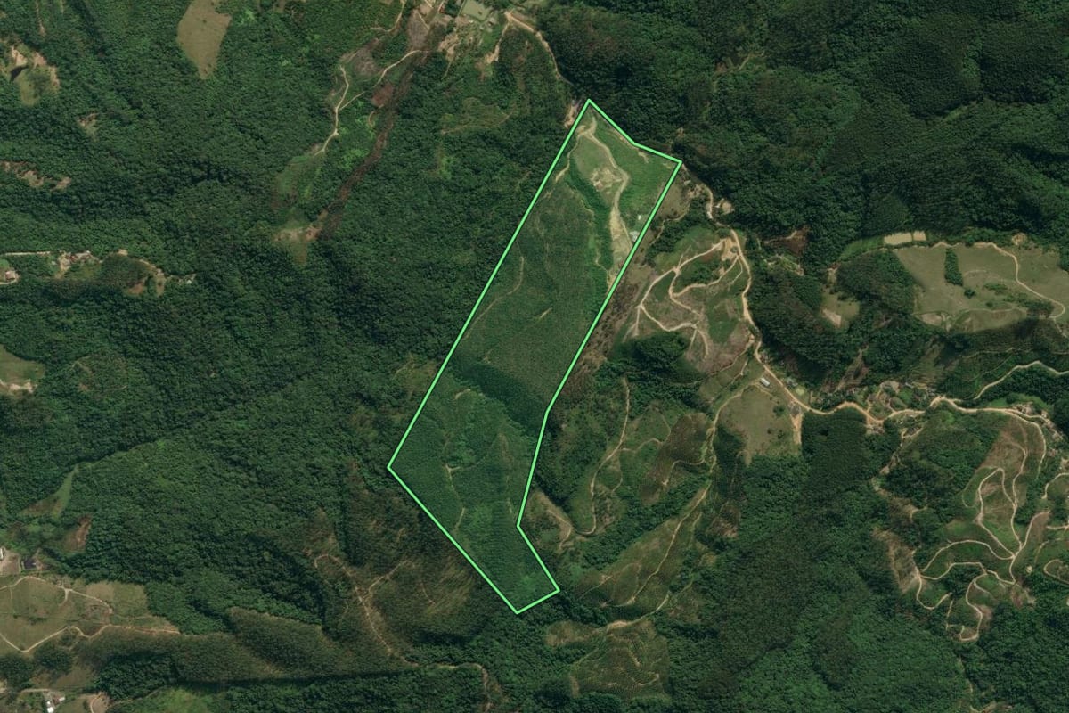 Imagem de satélite do imóvel rural em Ascurra (SC), com o contorno declarado no CAR desenhado por cima.