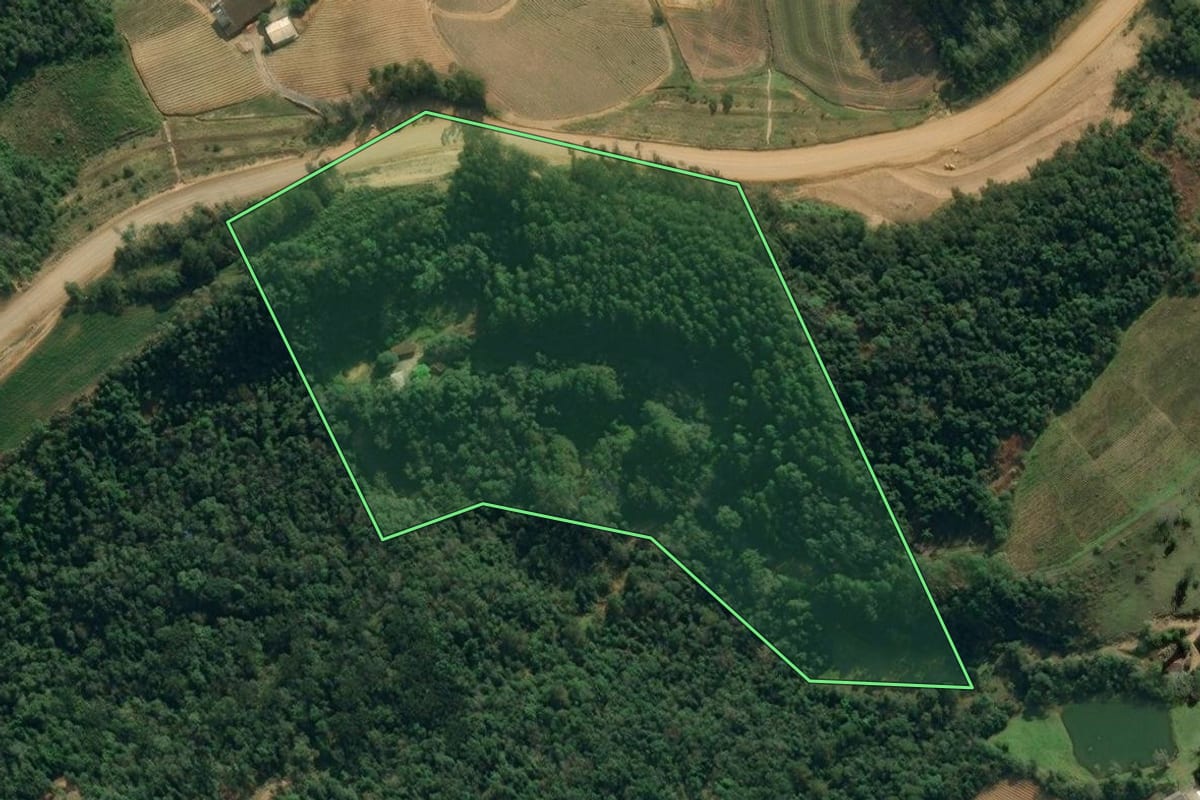 Imagem de satélite do imóvel rural em Atalanta (SC), com o contorno declarado no CAR desenhado por cima.