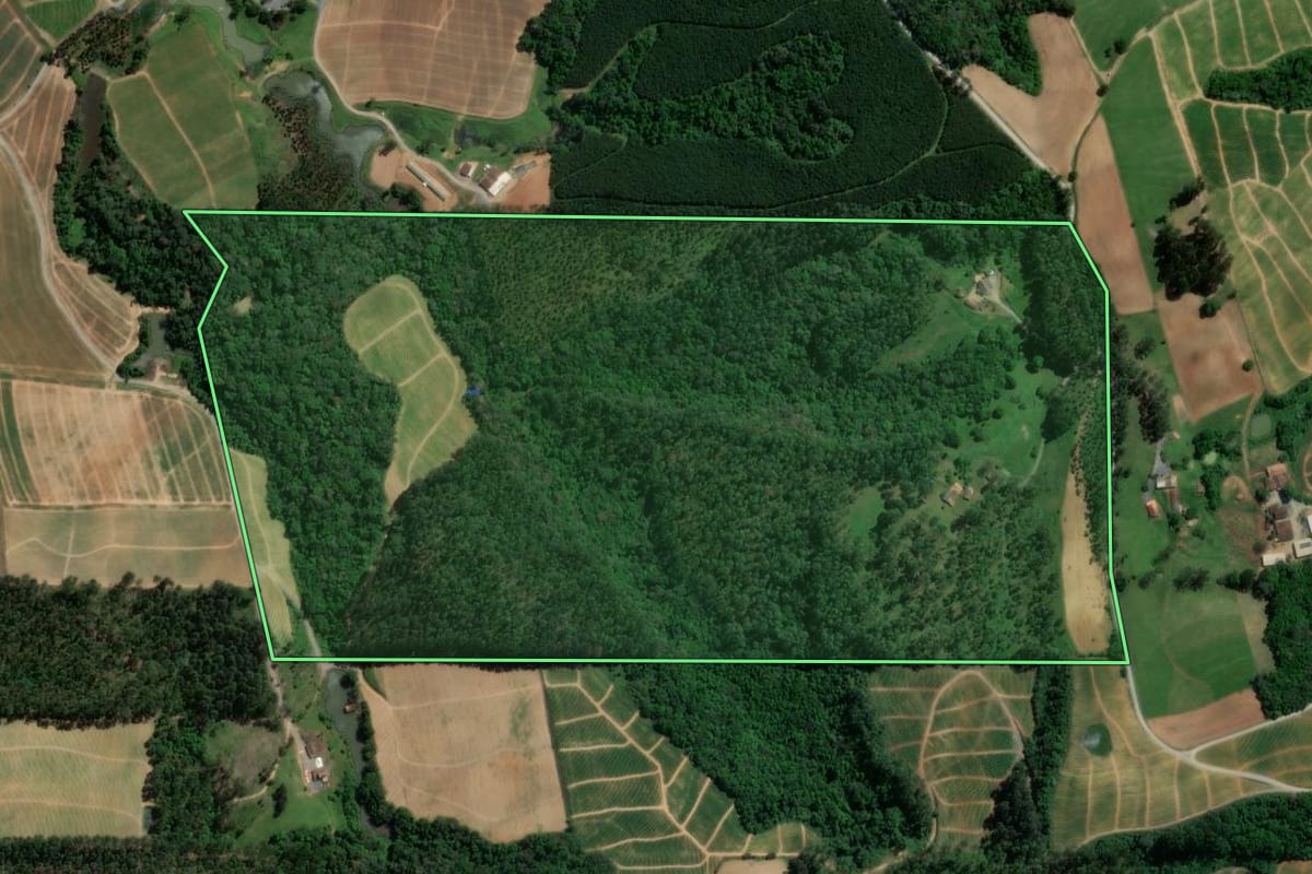 Imagem de satélite do imóvel rural em Atalanta (SC), com o contorno declarado no CAR desenhado por cima.