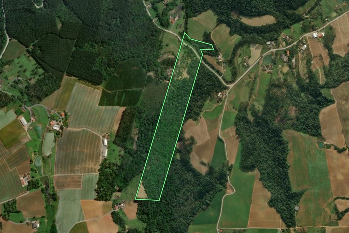 Imagem de satélite do imóvel rural em Atalanta (SC), com o contorno declarado no CAR desenhado por cima.