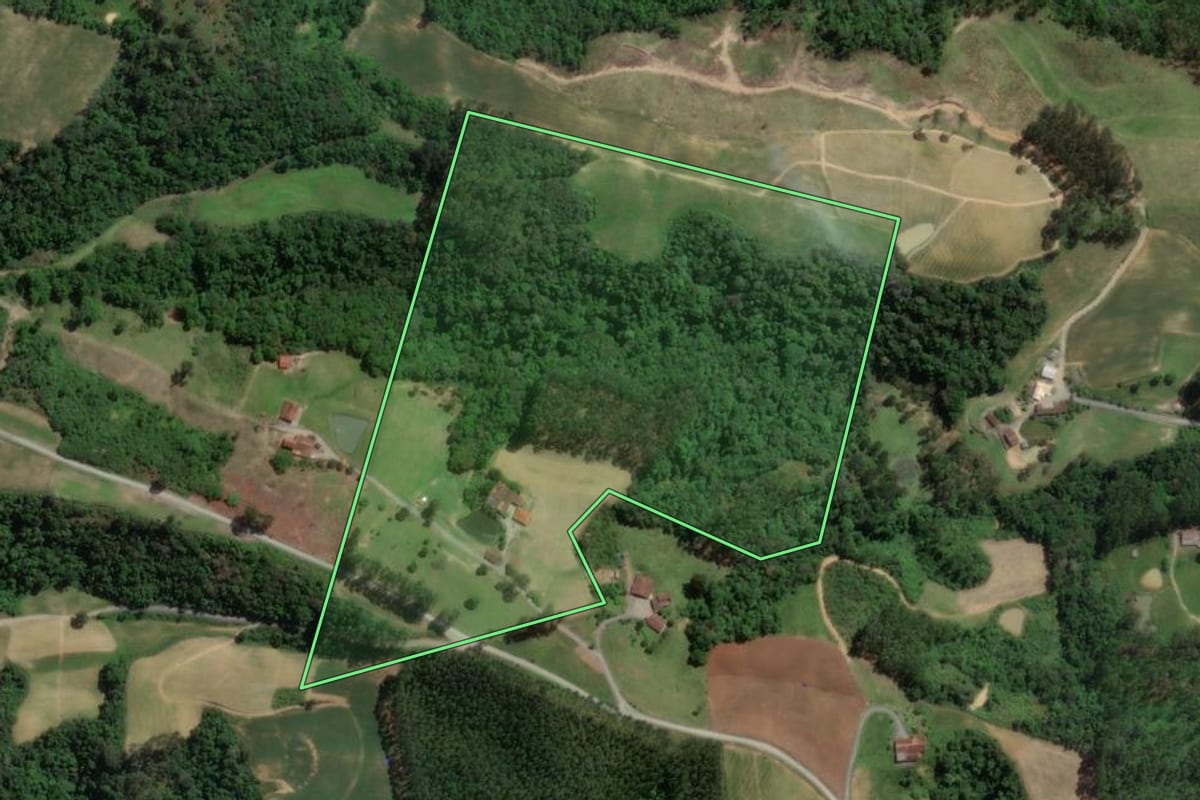 Imagem de satélite do imóvel rural em Atalanta (SC), com o contorno declarado no CAR desenhado por cima.