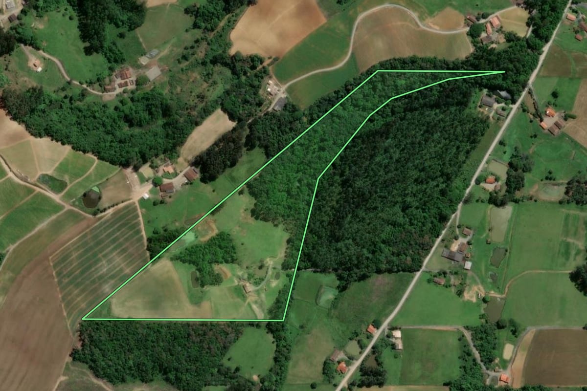 Imagem de satélite do imóvel rural em Atalanta (SC), com o contorno declarado no CAR desenhado por cima.
