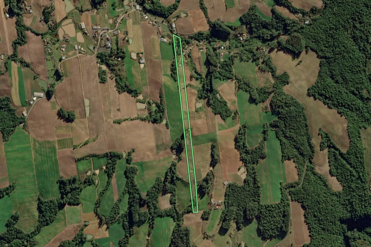 Imagem de satélite do imóvel rural em Aurora (SC), com o contorno declarado no CAR desenhado por cima.