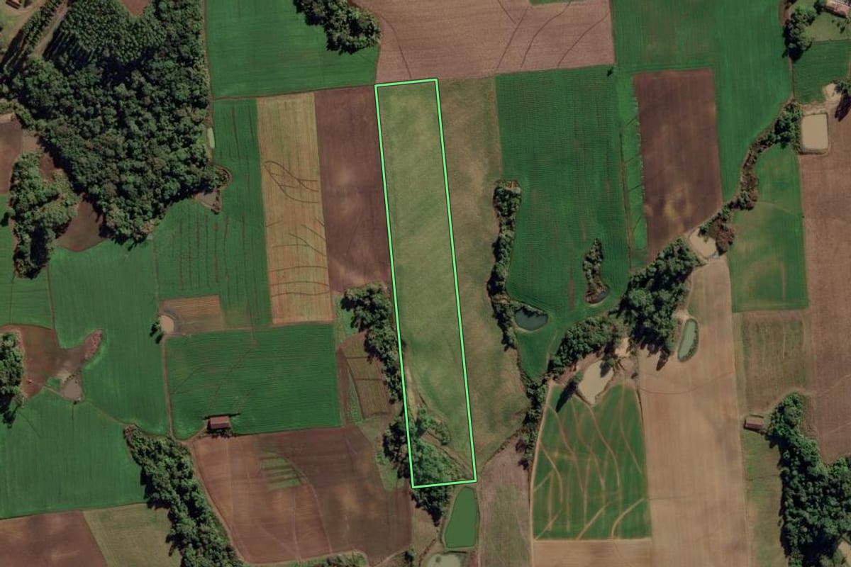 Imagem de satélite do imóvel rural em Aurora (SC), com o contorno declarado no CAR desenhado por cima.