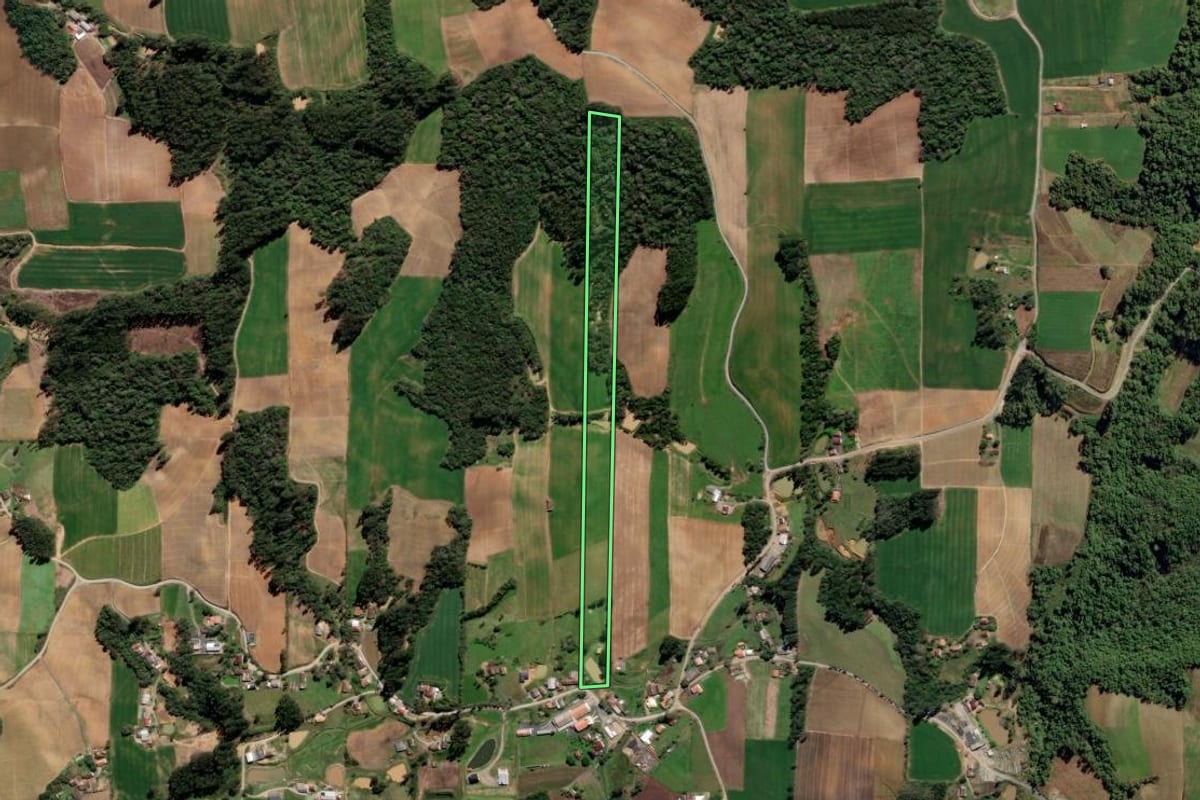 Imagem de satélite do imóvel rural em Aurora (SC), com o contorno declarado no CAR desenhado por cima.