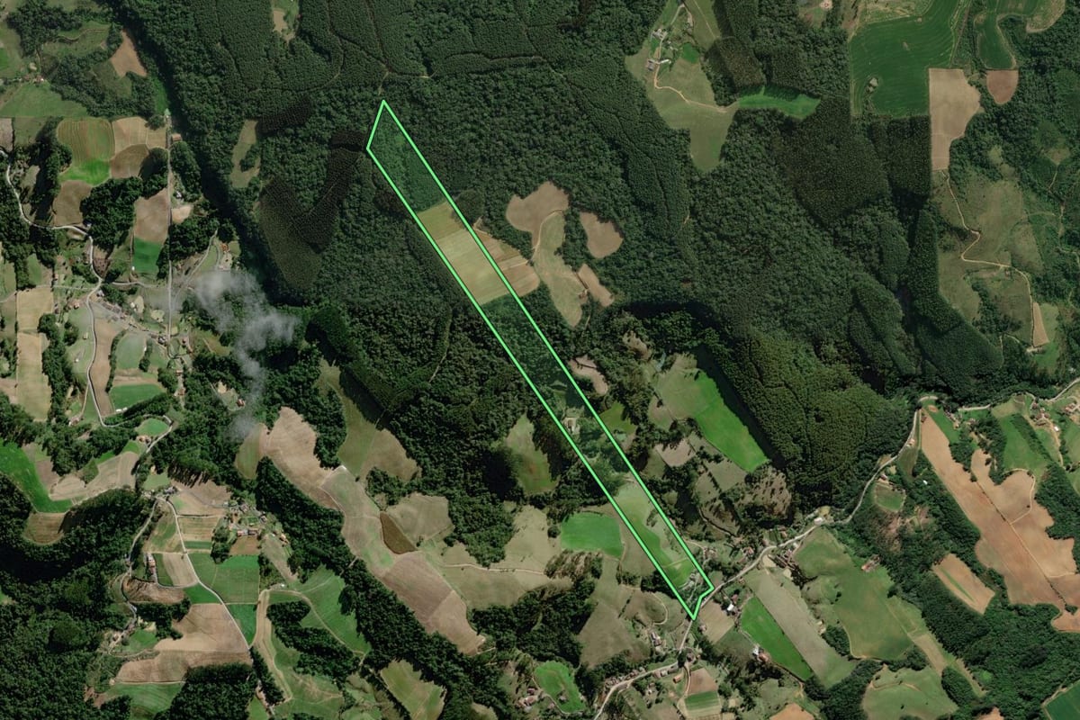 Imagem de satélite do imóvel rural em Aurora (SC), com o contorno declarado no CAR desenhado por cima.