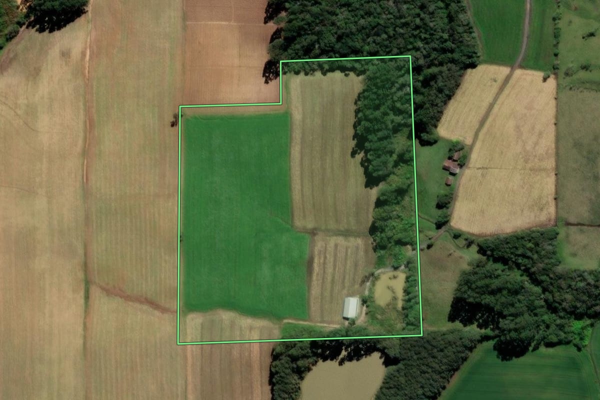 Imagem de satélite do imóvel rural em Aurora (SC), com o contorno declarado no CAR desenhado por cima.
