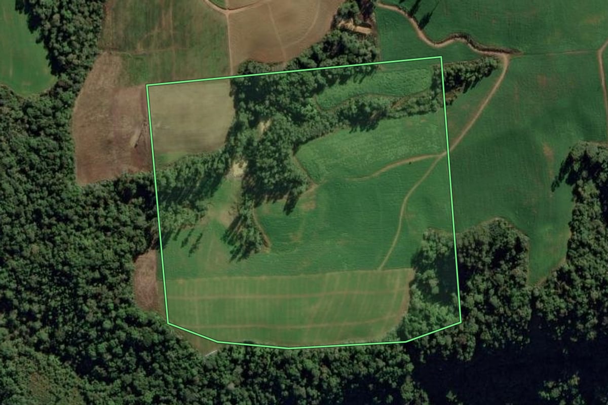 Imagem de satélite do imóvel rural em Aurora (SC), com o contorno declarado no CAR desenhado por cima.