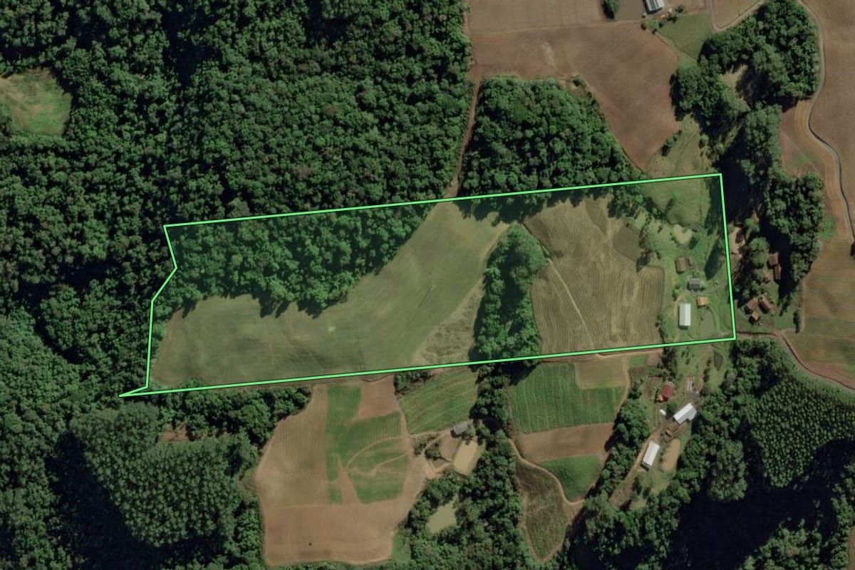 Imagem de satélite do imóvel rural em Aurora (SC), com o contorno declarado no CAR desenhado por cima.