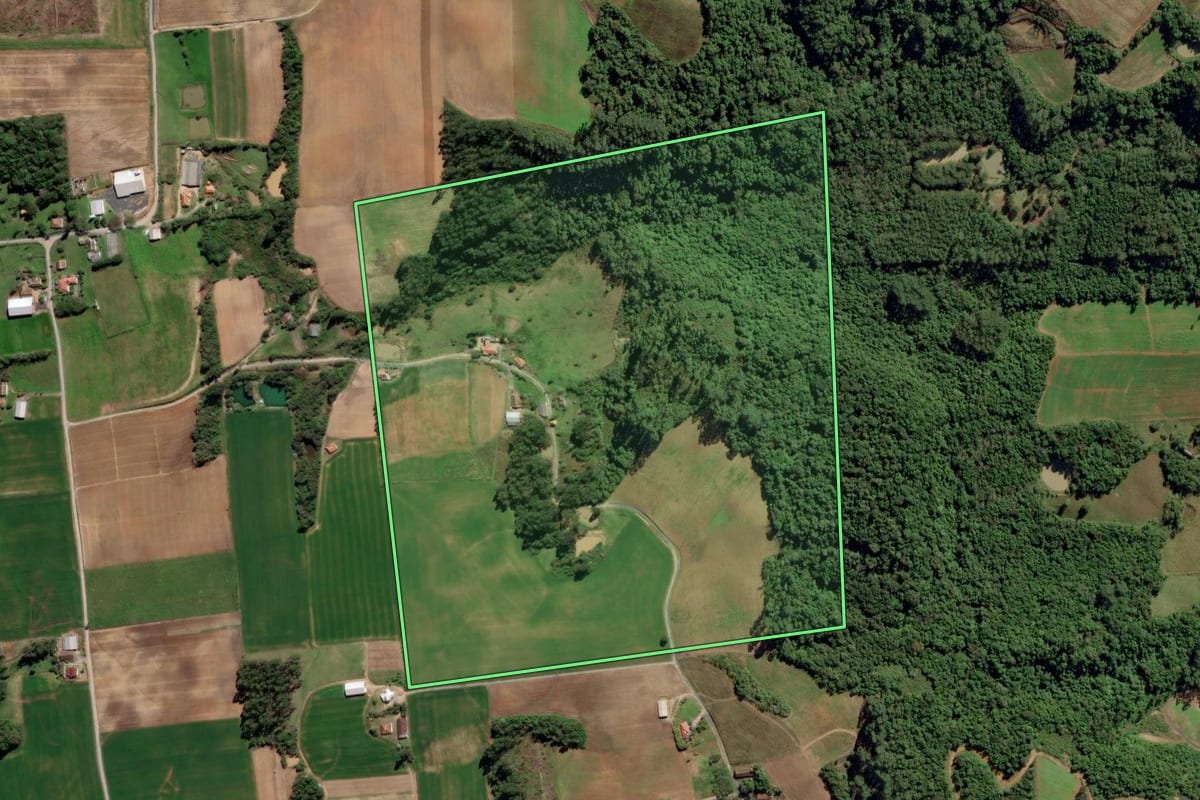 Imagem de satélite do imóvel rural em Aurora (SC), com o contorno declarado no CAR desenhado por cima.