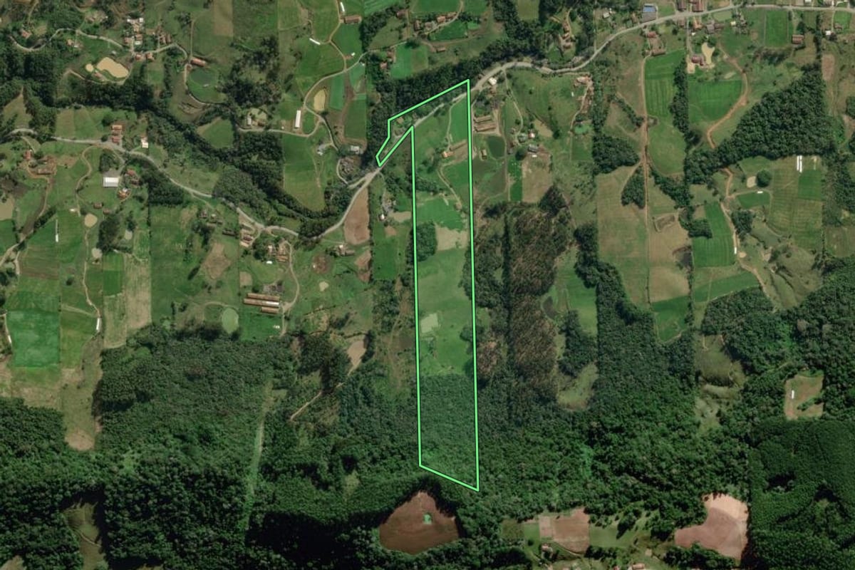 Imagem de satélite do imóvel rural em Aurora (SC), com o contorno declarado no CAR desenhado por cima.