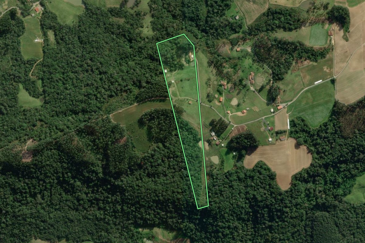Imagem de satélite do imóvel rural em Aurora (SC), com o contorno declarado no CAR desenhado por cima.