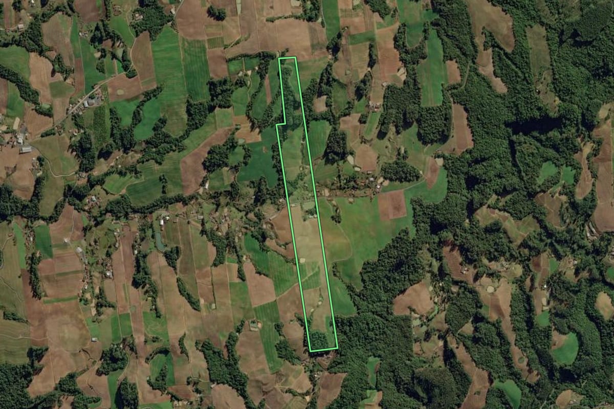 Imagem de satélite do imóvel rural em Aurora (SC), com o contorno declarado no CAR desenhado por cima.
